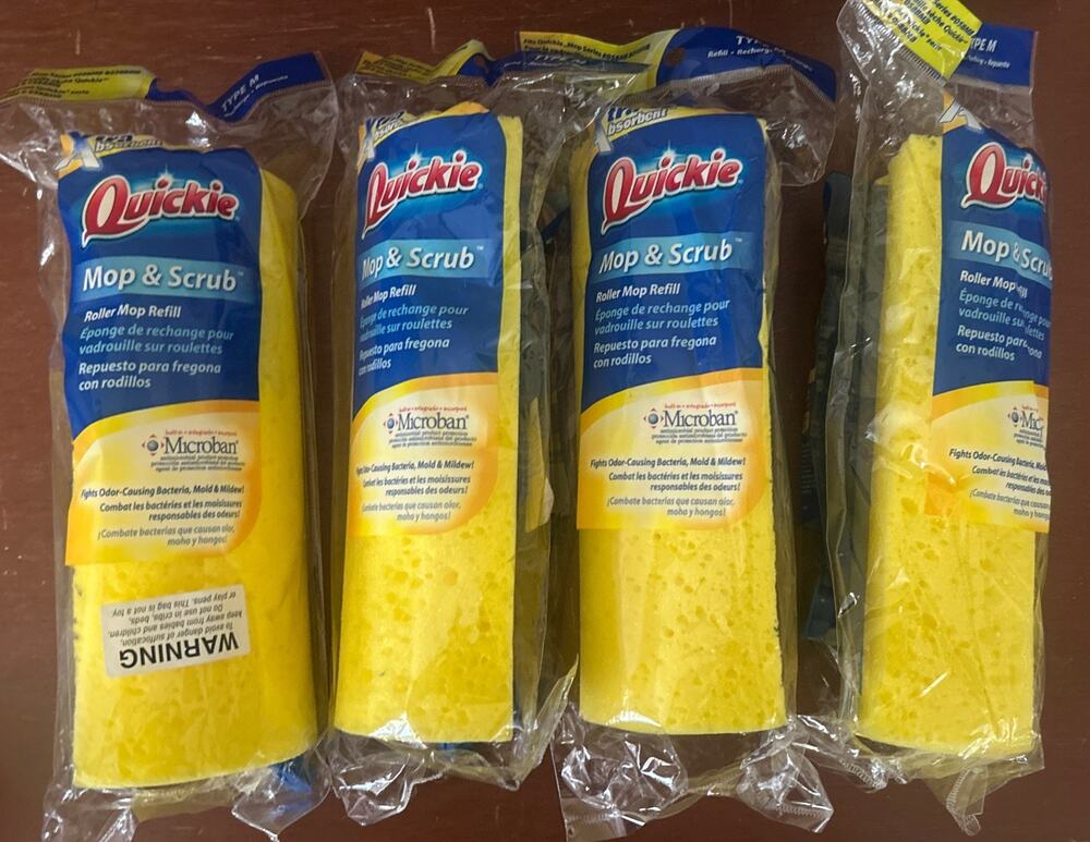 4 Quickie Jumbo Roller Mop & Scrub Refill Type M #058 & 058 MB Microban